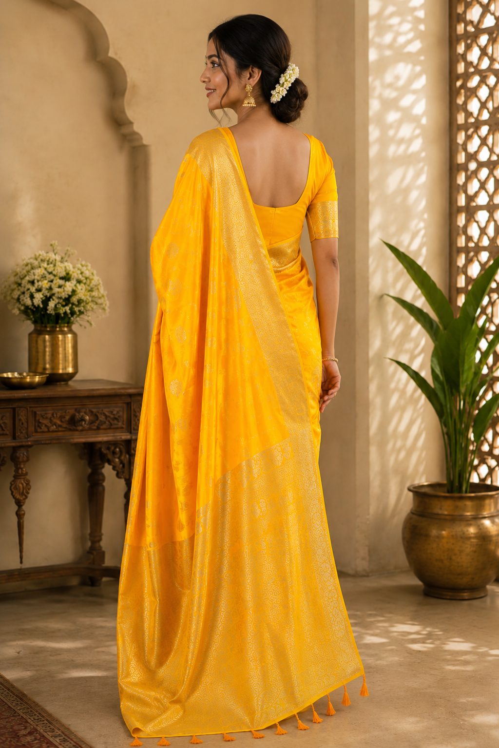Golden Yellow Pure Silk Jari Weave Party Wear Saree - image 3