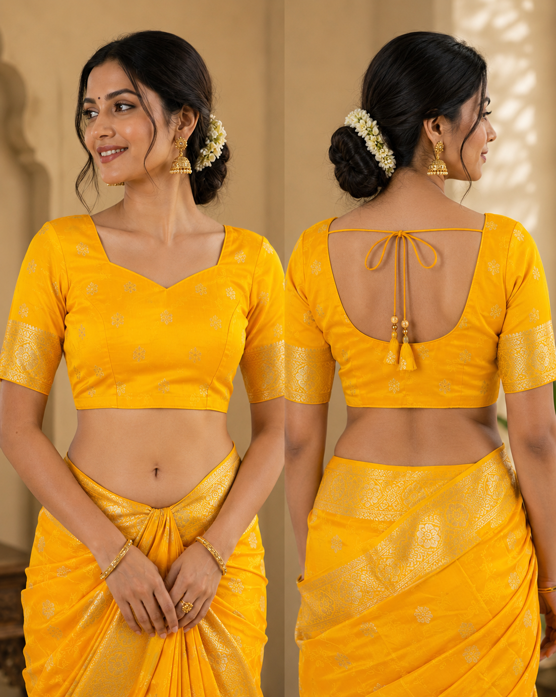 Golden Yellow Pure Silk Jari Weave Party Wear Saree - image 5