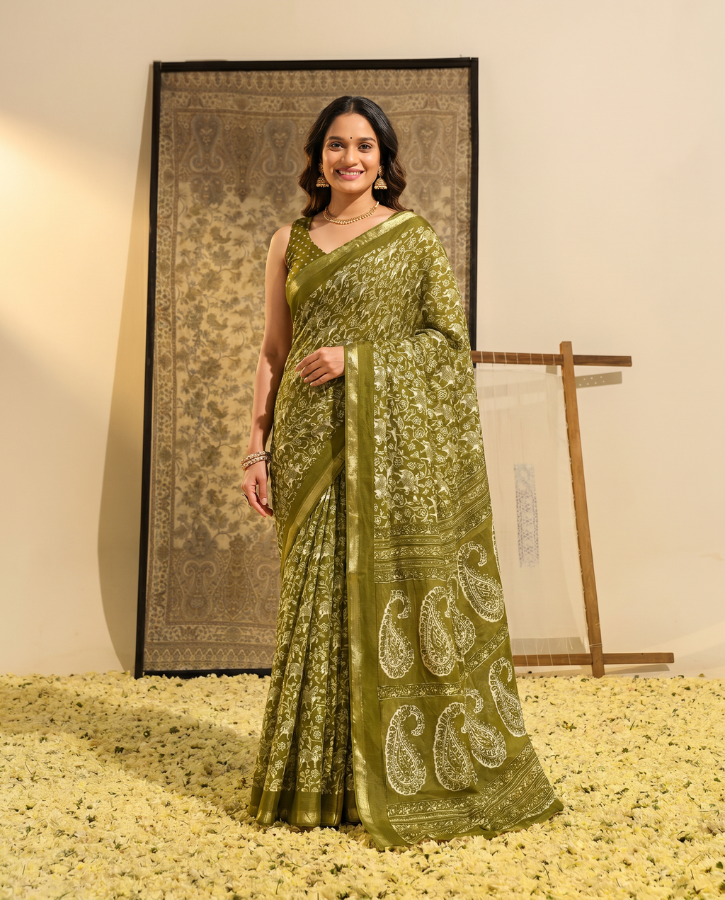 Graceful Green Printed Pure Cotton Saree with Ethnic Motifs - output 0 - 02 hero