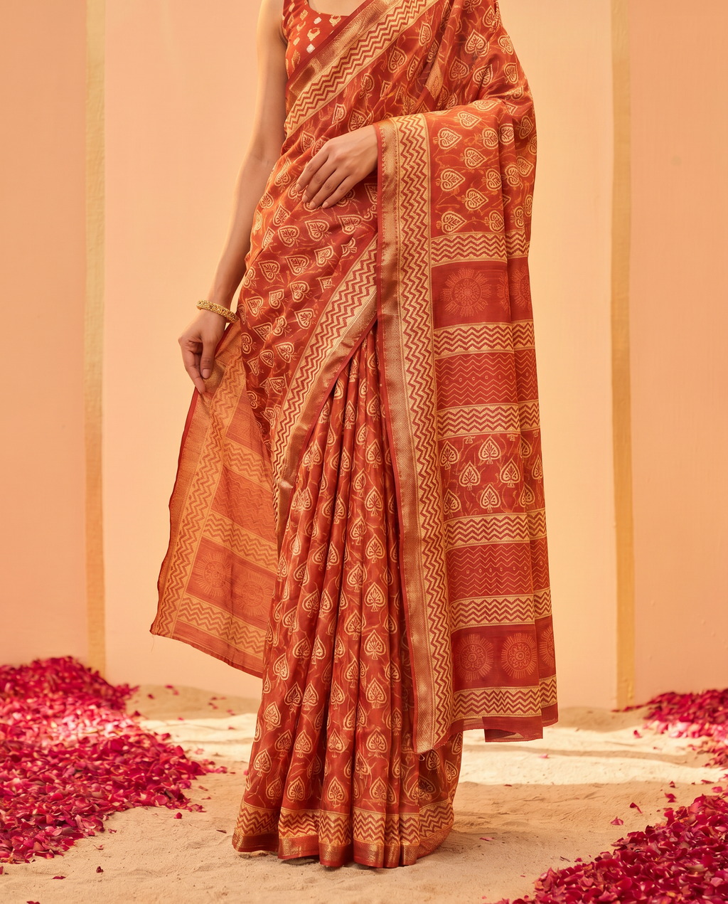 Graceful Olive Green Printed Pure Cotton Saree with Subtle Zari Border - output 1 - 05 lower closeup