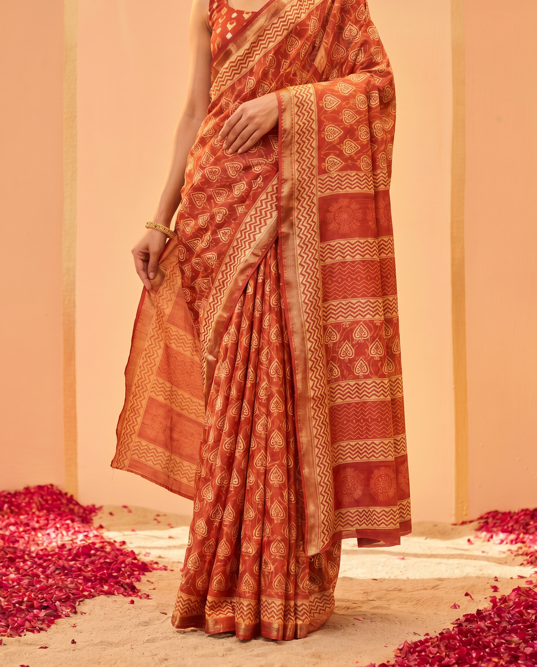 Graceful Olive Green Printed Pure Cotton Saree with Subtle Zari Border - output 1 - 05 lower closeup