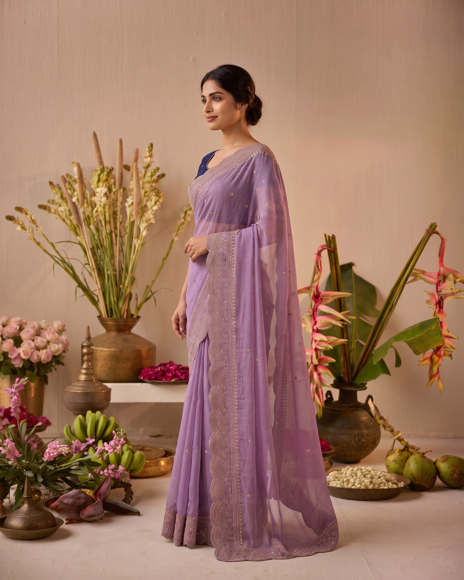 Inaya Star Butti Festive Saree with Fresh Designer Border - Lavender - side