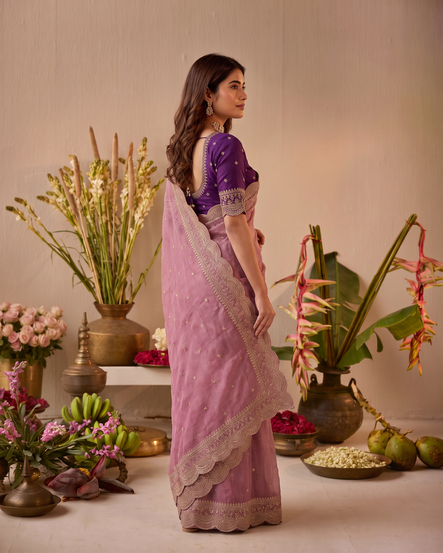 Inaya Star Butti Festive Saree with Fresh Designer Border - Mauve - side