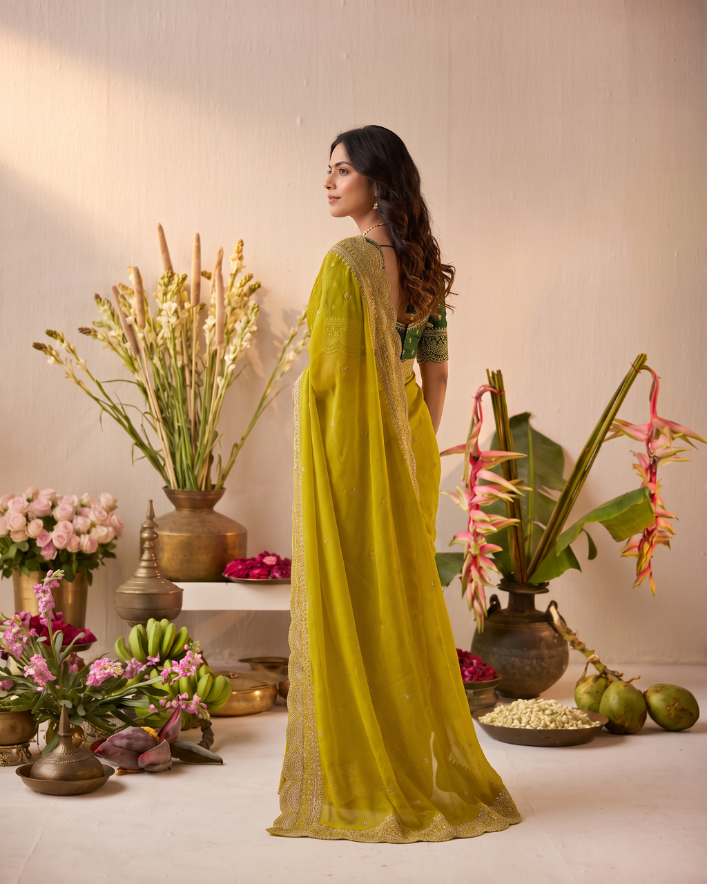 Inaya Star Butti Festive Saree with Fresh Designer Border - Mustard - side