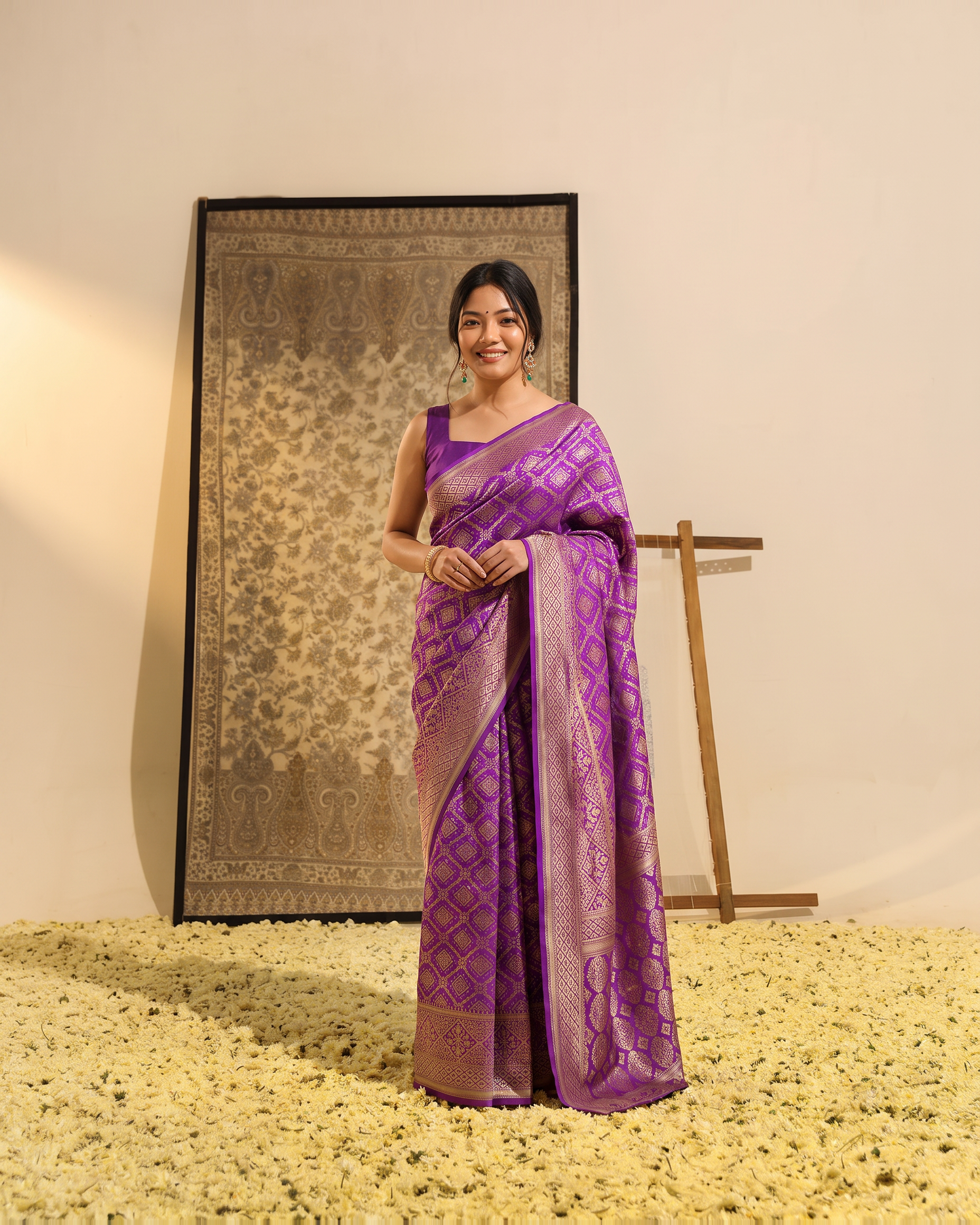 Ira Box Pattern Festive Saree with Modern Designer Pallu - Purple - full saree hero
