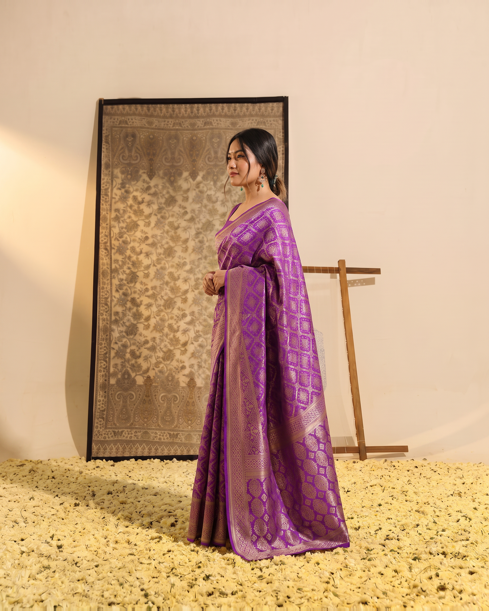 Ira Box Pattern Festive Saree with Modern Designer Pallu - Purple - side