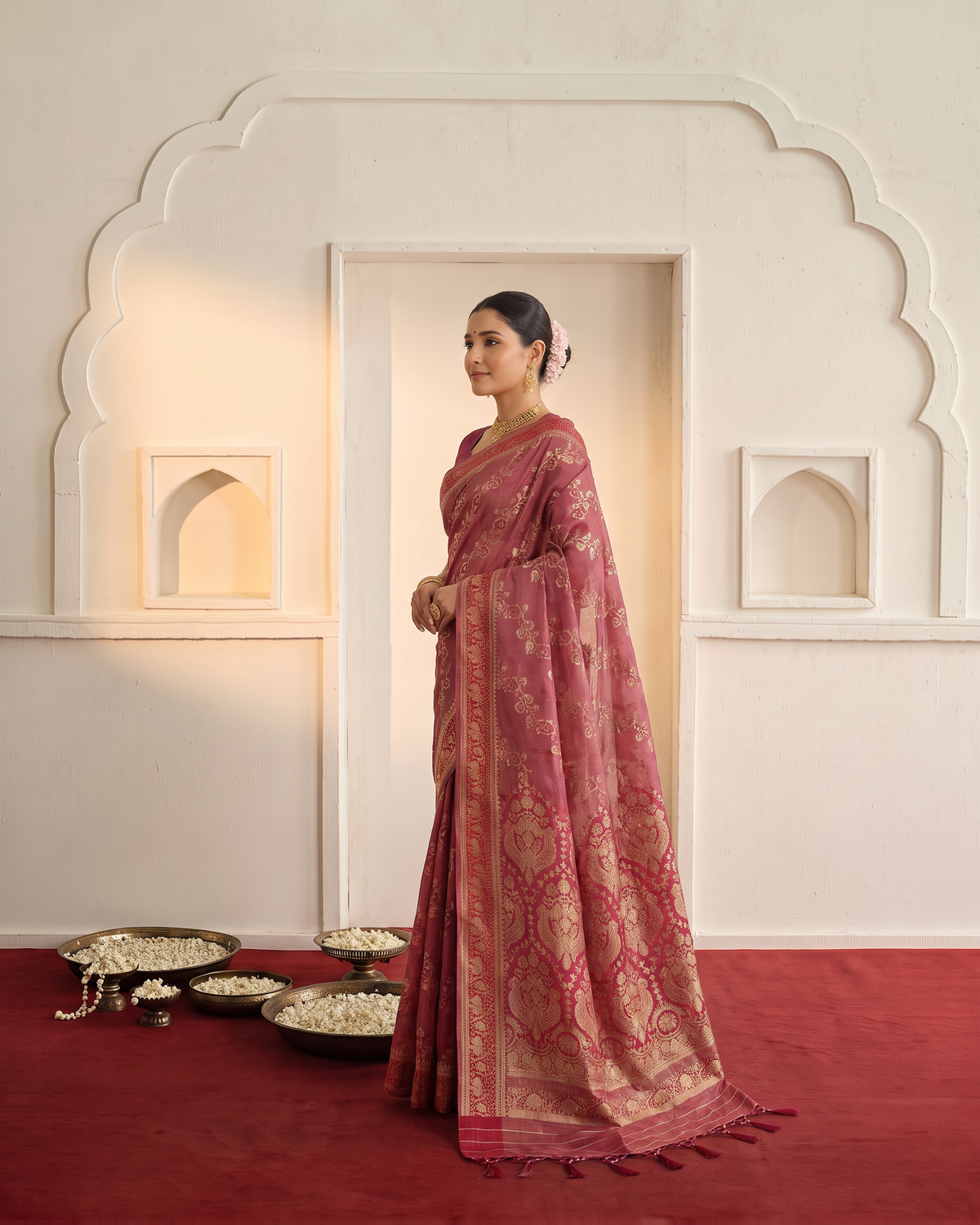 Iravati Traditional Motif Zari Silk Saree with Ornate Border - Maroon - side