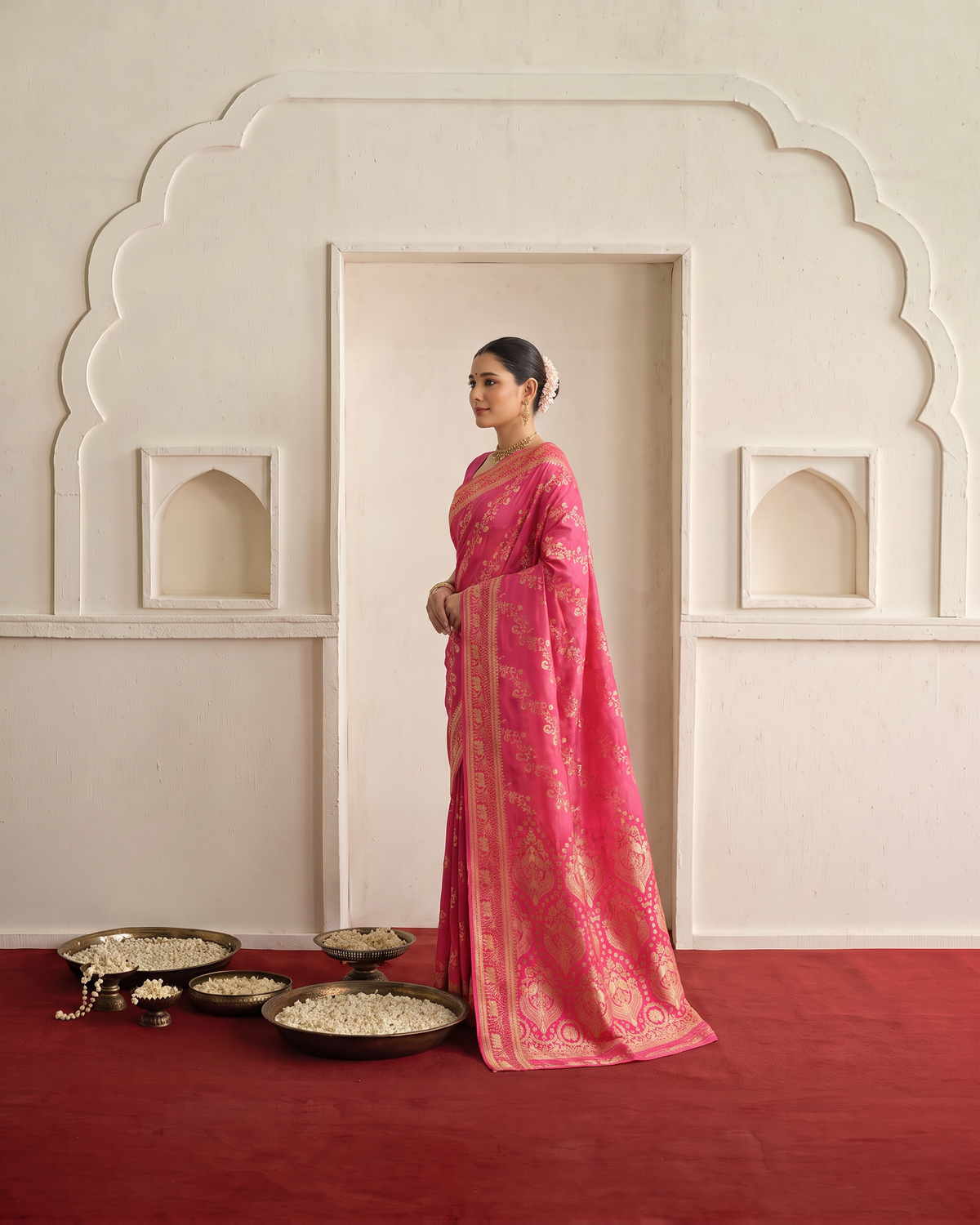 Iravati Traditional Motif Zari Silk Saree with Ornate Border - Rani - side