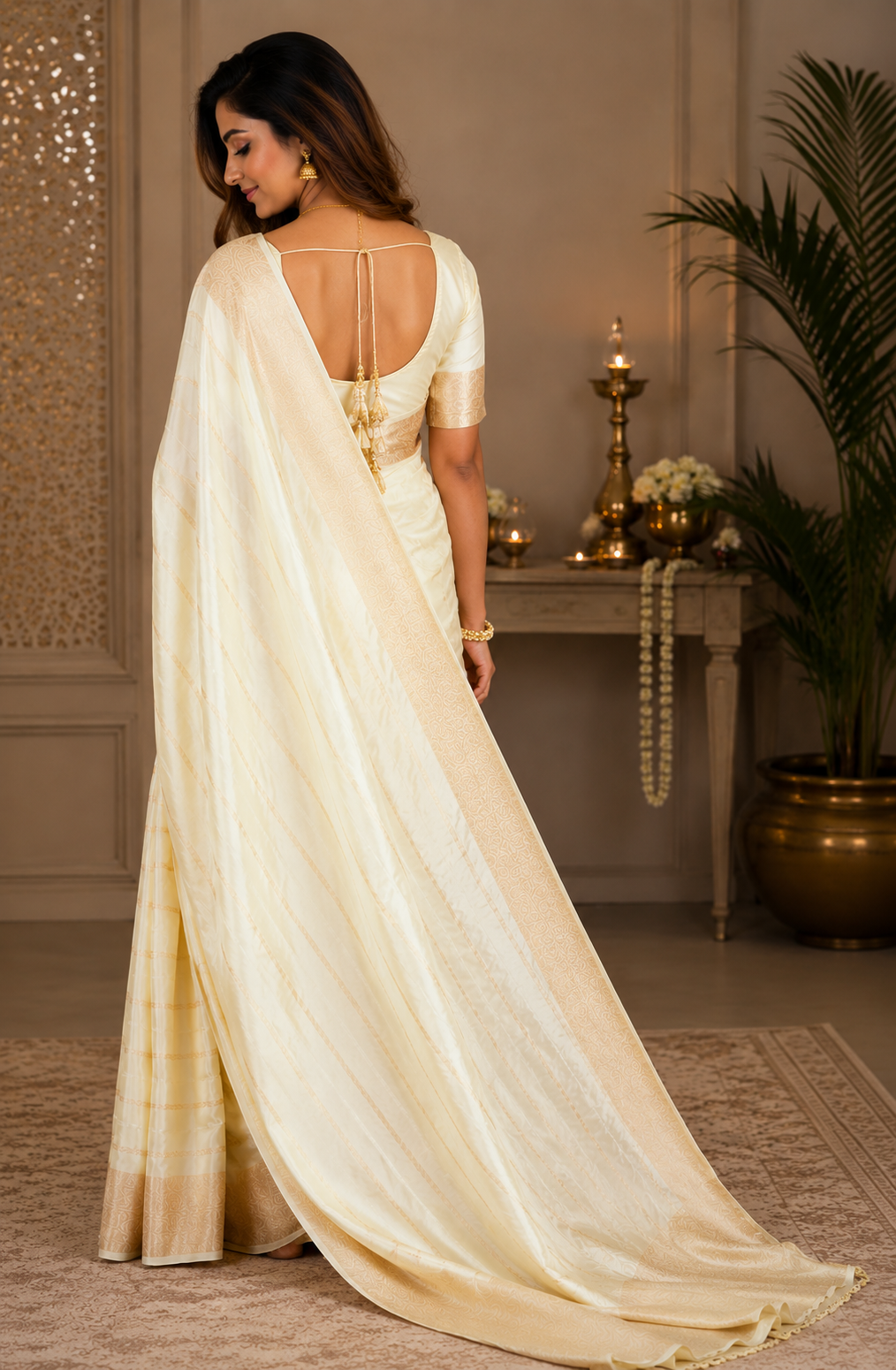 Ivory Gold Pure Silk Jari Weave Party Wear Saree - image 3