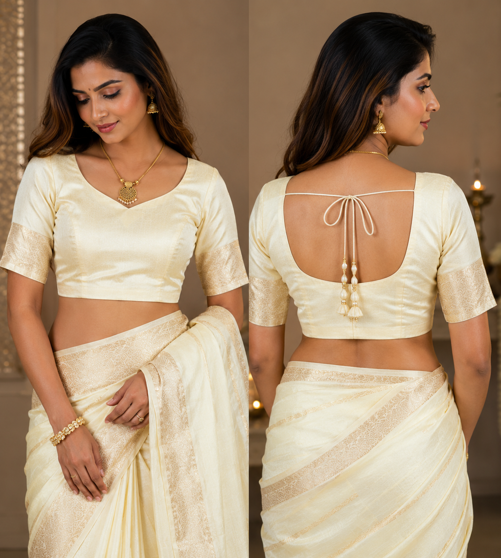 Ivory Gold Pure Silk Jari Weave Party Wear Saree - image 5