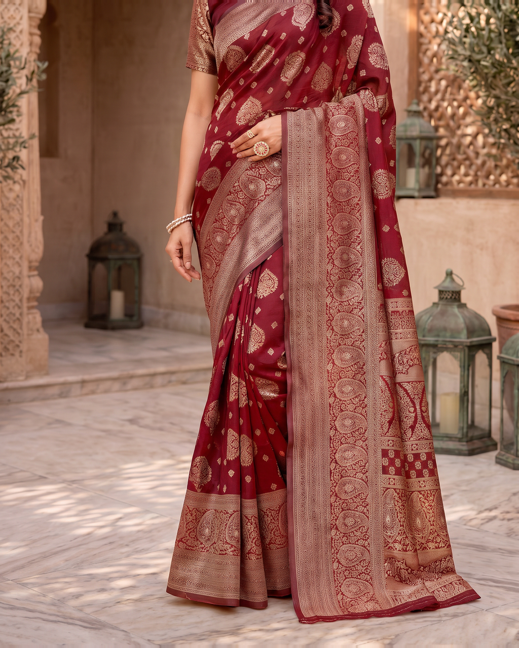 Kamalika Regal Border Silk Saree - Maroon - lower border closeup