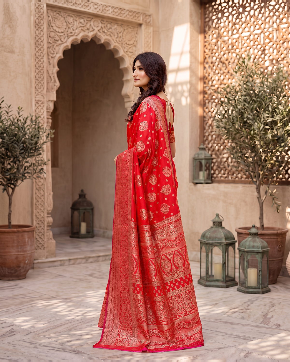 Kamalika Regal Border Silk Saree - Red - side drape