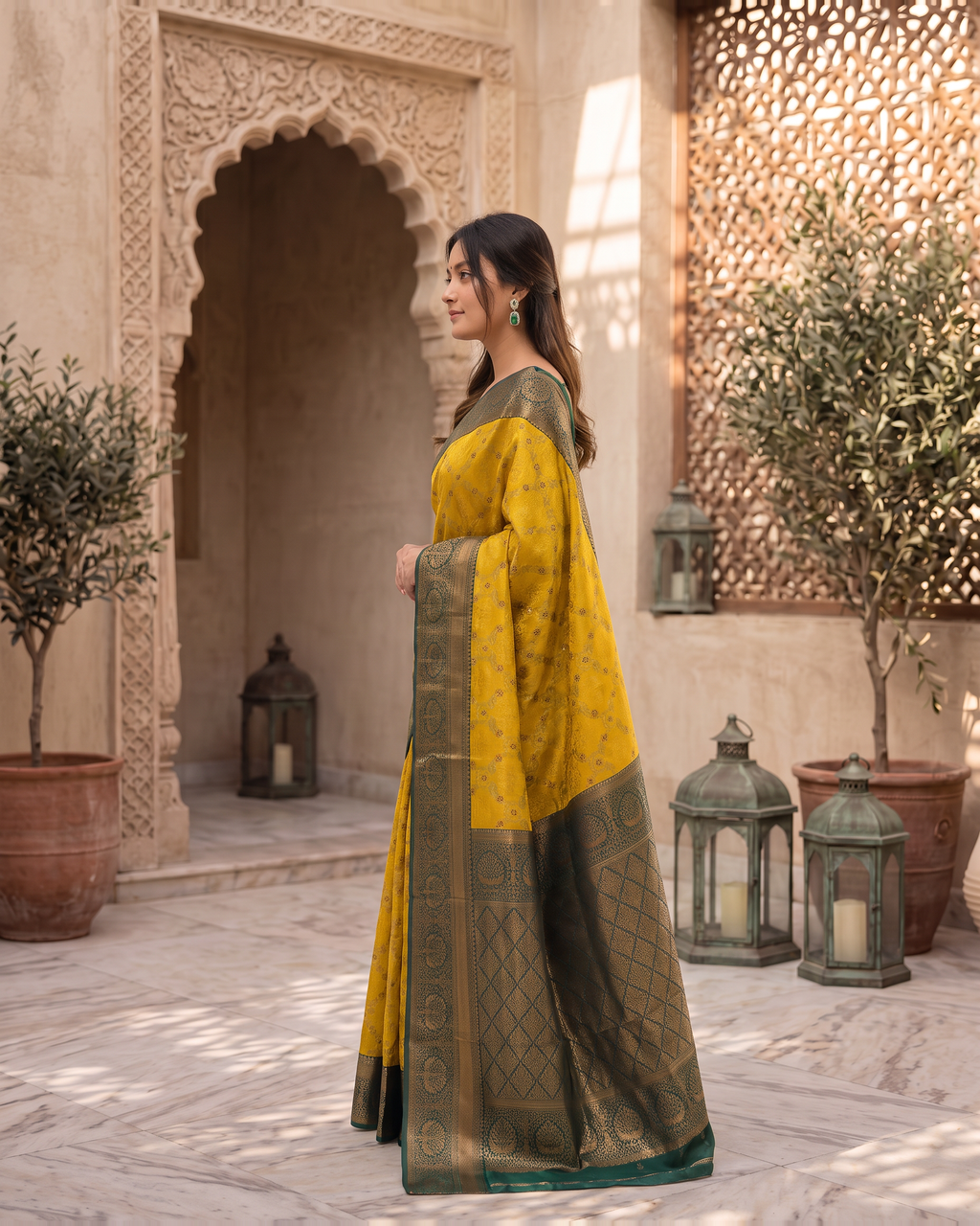 Kashvi Soft Contrast Festive Saree with Classic Border - Mustard - side