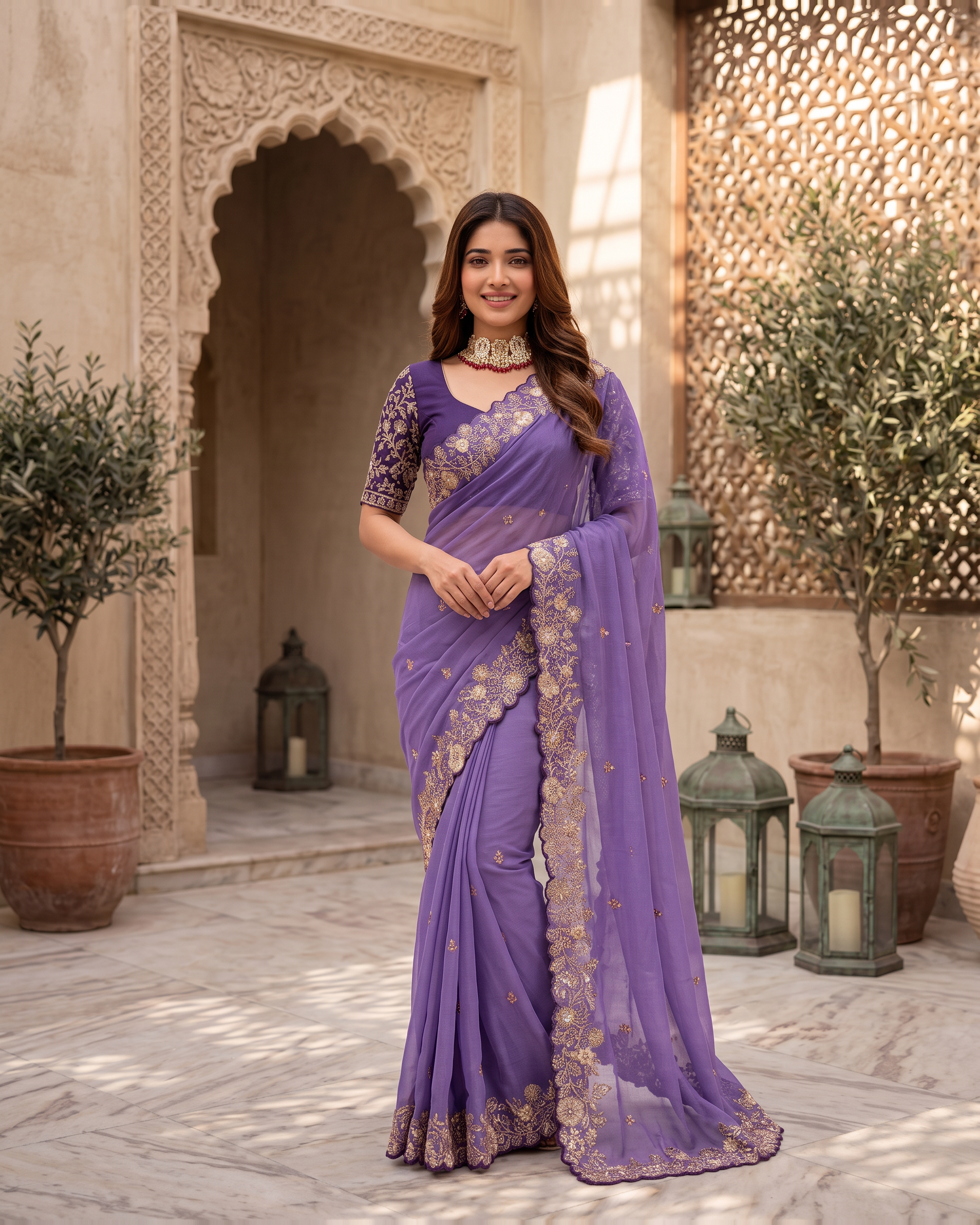 Kavya Star Multi Flower Festive Saree with Floral Pallu - Lavender - full saree hero