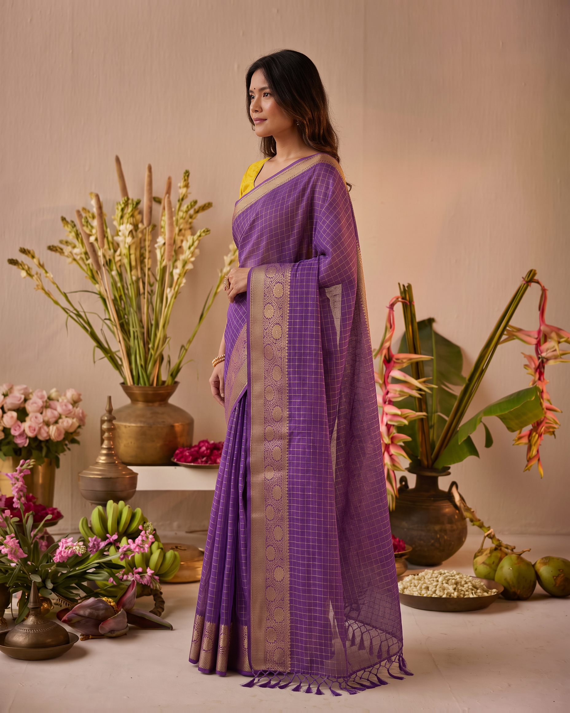 Kiara Dual Tone Festive Saree with Graceful Pallu - Purple - side