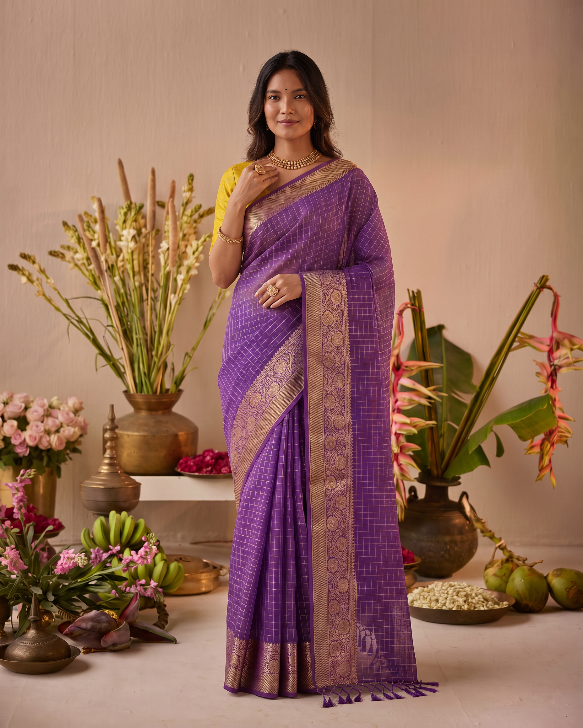 Kiara Dual Tone Festive Saree with Graceful Pallu - Purple - upper closeup