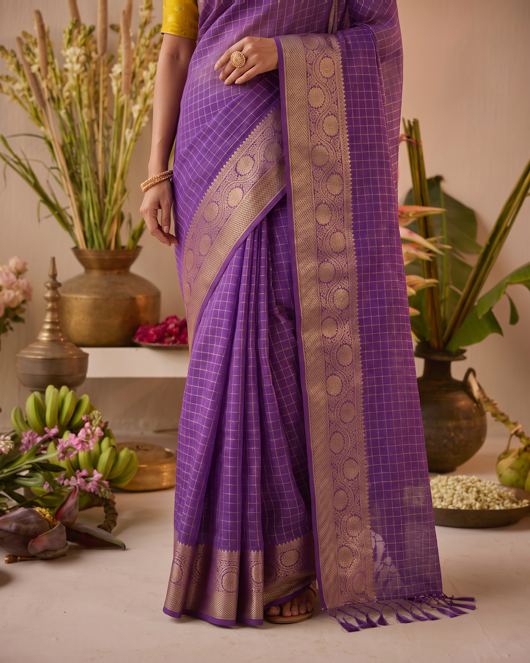 Kiara Dual Tone Festive Saree with Graceful Pallu - Purple - lower closeup