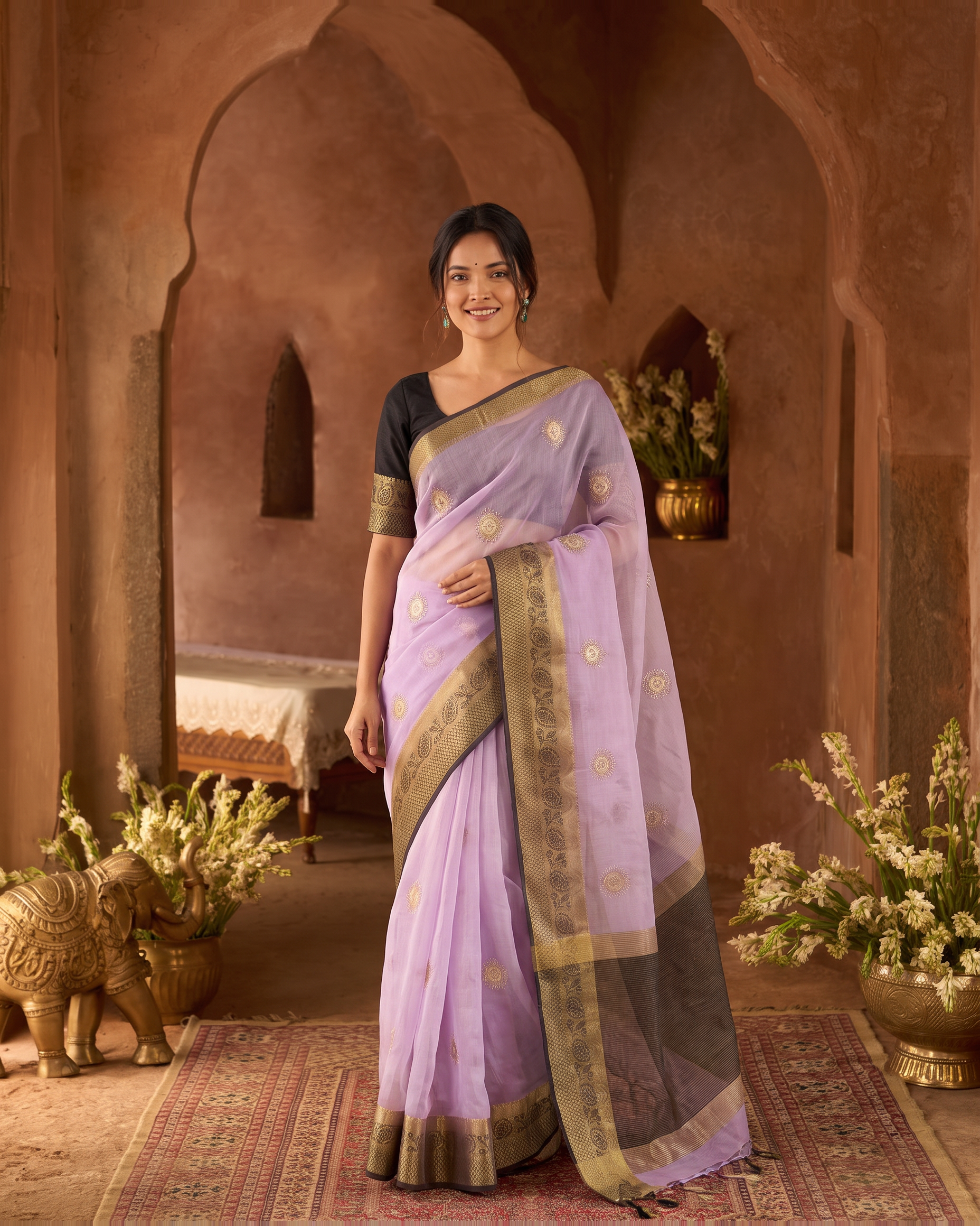 Lavanya Bright Festive Saree with Elegant Pallu - Lavender - full saree hero