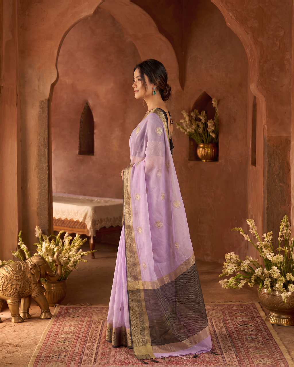 Lavanya Bright Festive Saree with Elegant Pallu - Lavender - side