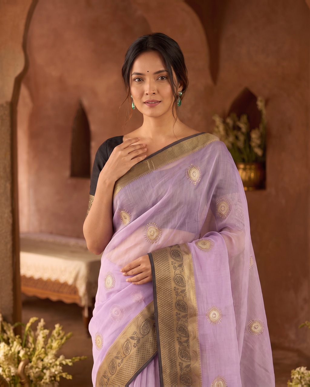 Lavanya Bright Festive Saree with Elegant Pallu - Lavender - upper closeup