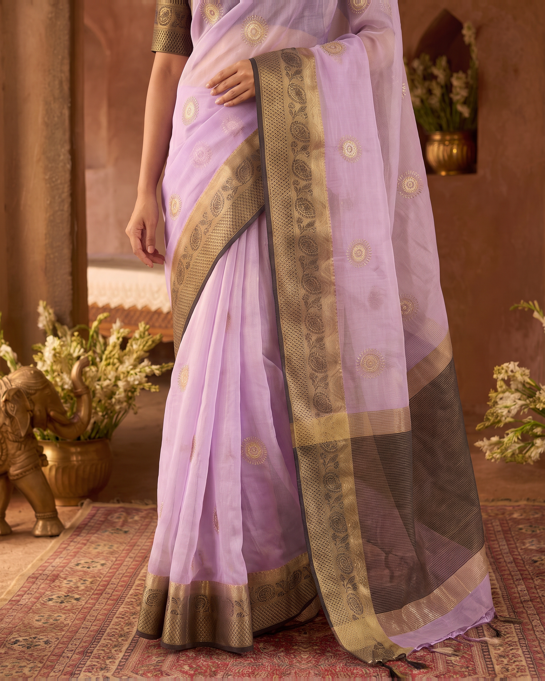 Lavanya Bright Festive Saree with Elegant Pallu - Lavender - lower closeup
