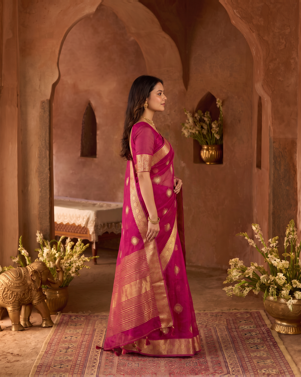 Lavanya Bright Festive Saree with Elegant Pallu - Pink - side