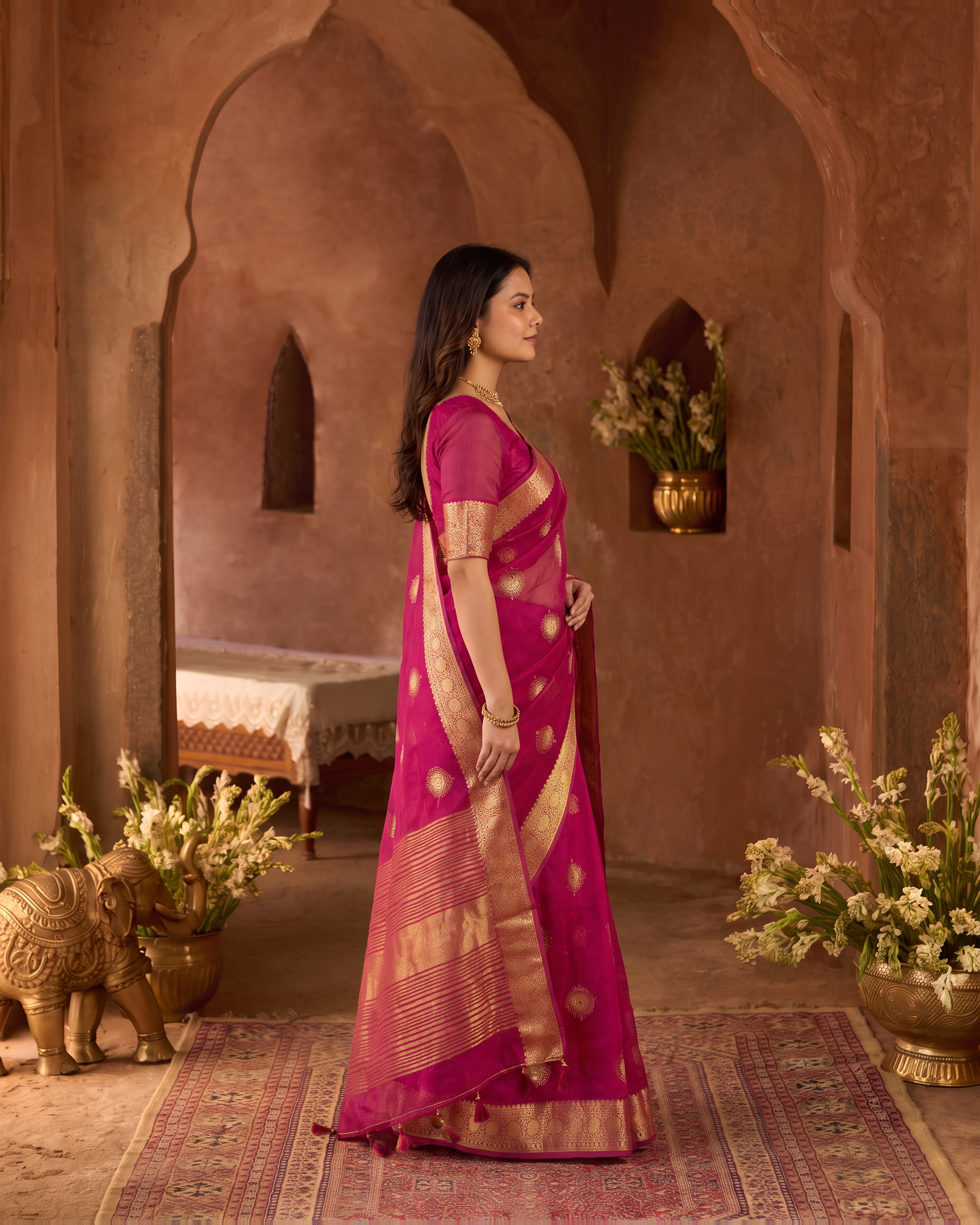 Lavanya Bright Festive Saree with Elegant Pallu - Pink - side
