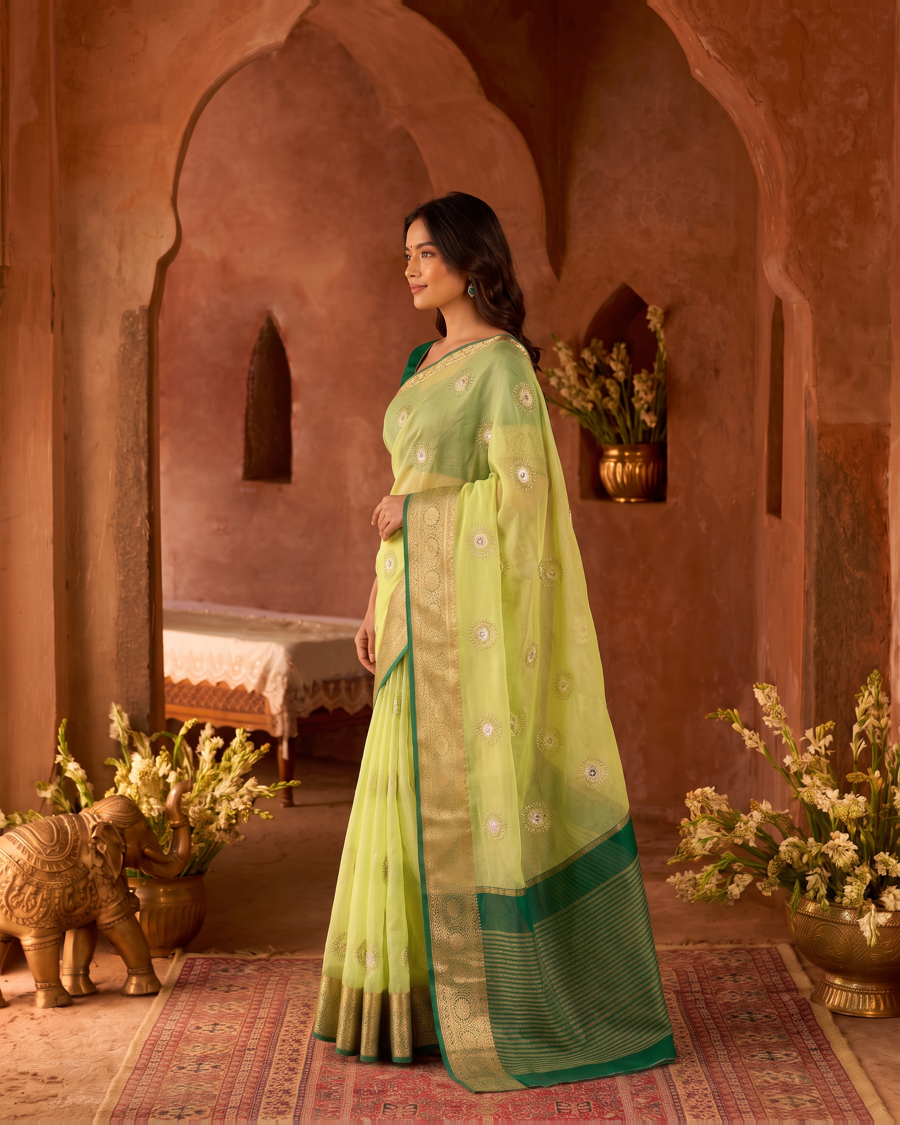 Lavanya Bright Festive Saree with Elegant Pallu - Pista Green - side