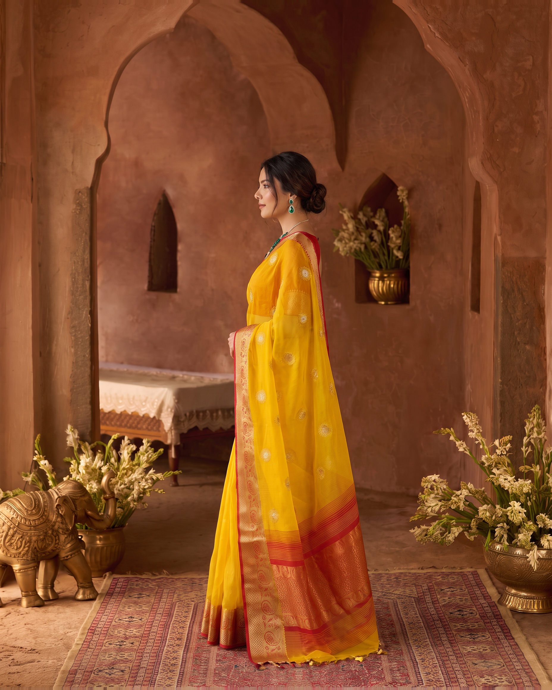 Lavanya Bright Festive Saree with Elegant Pallu - Yellow - side