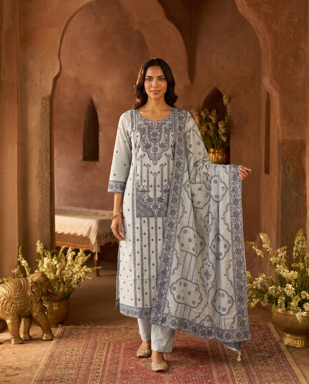 Light Blue Embroidered Salwar Suit Set - front