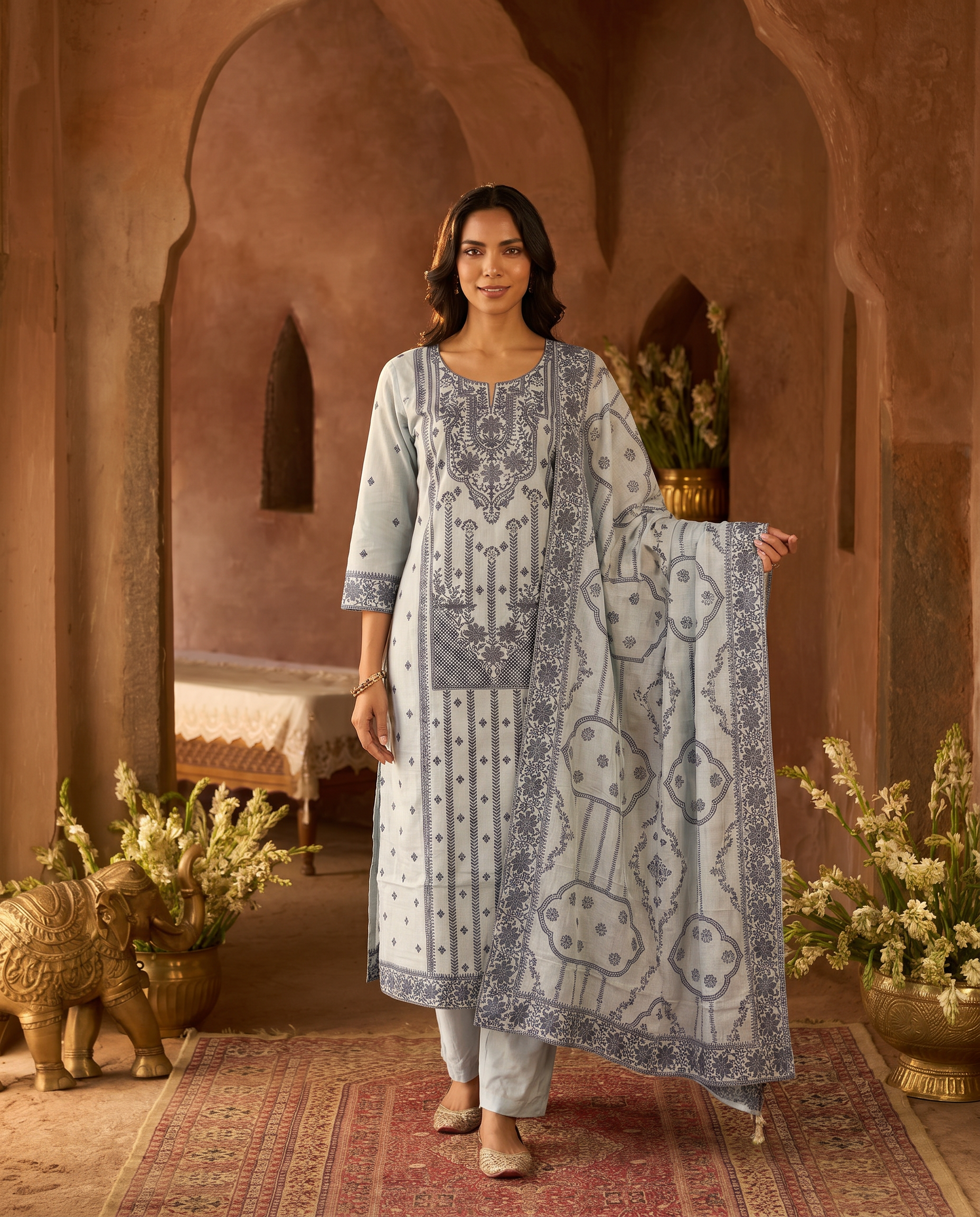 Light Blue Embroidered Salwar Suit Set - front