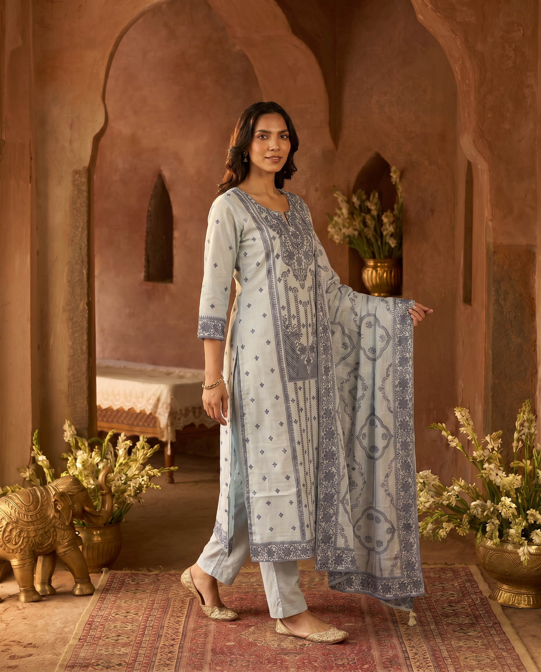 Light Blue Embroidered Salwar Suit Set - side