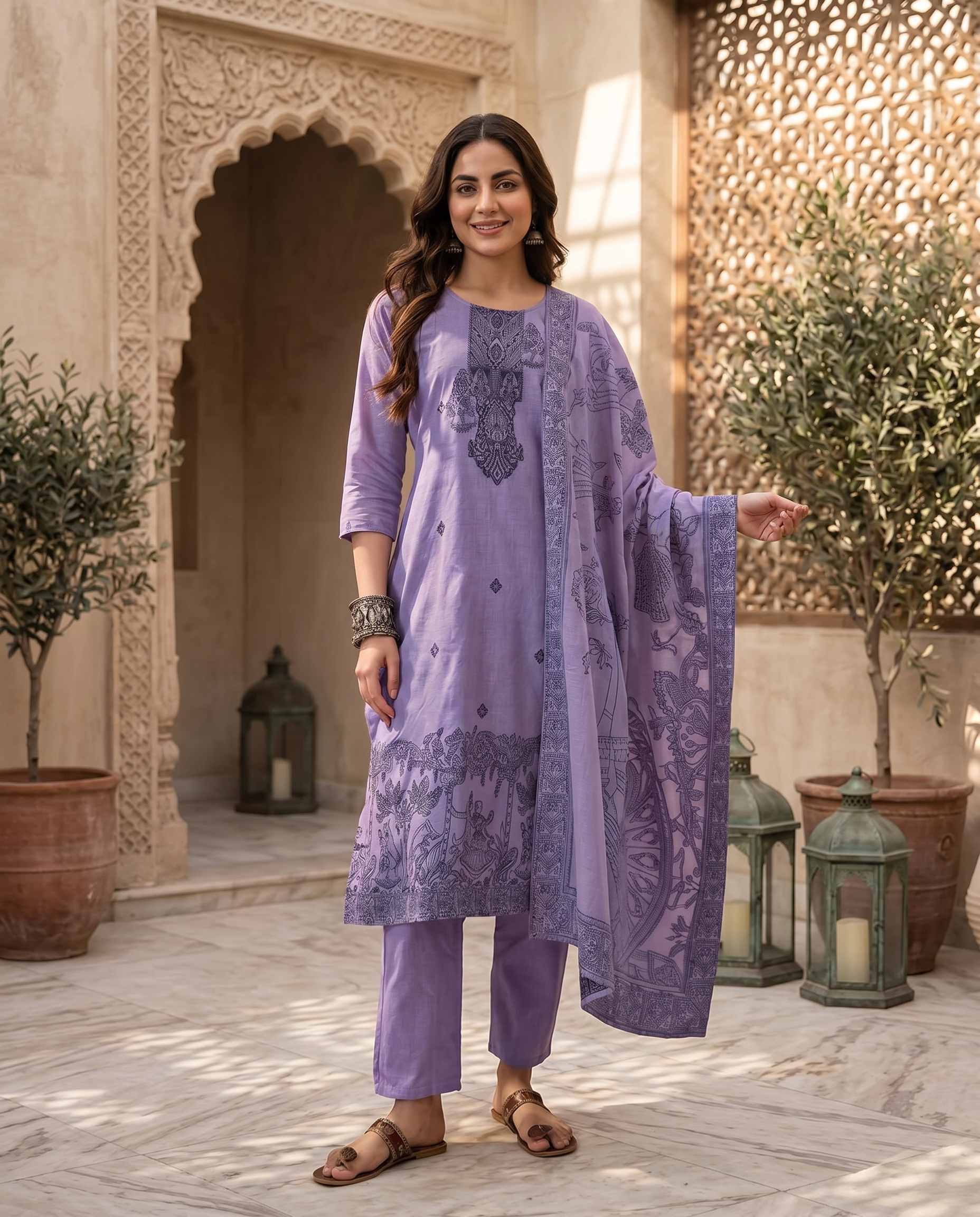 Light Purple Embroidered Salwar Suit Set with Blue Detail - front