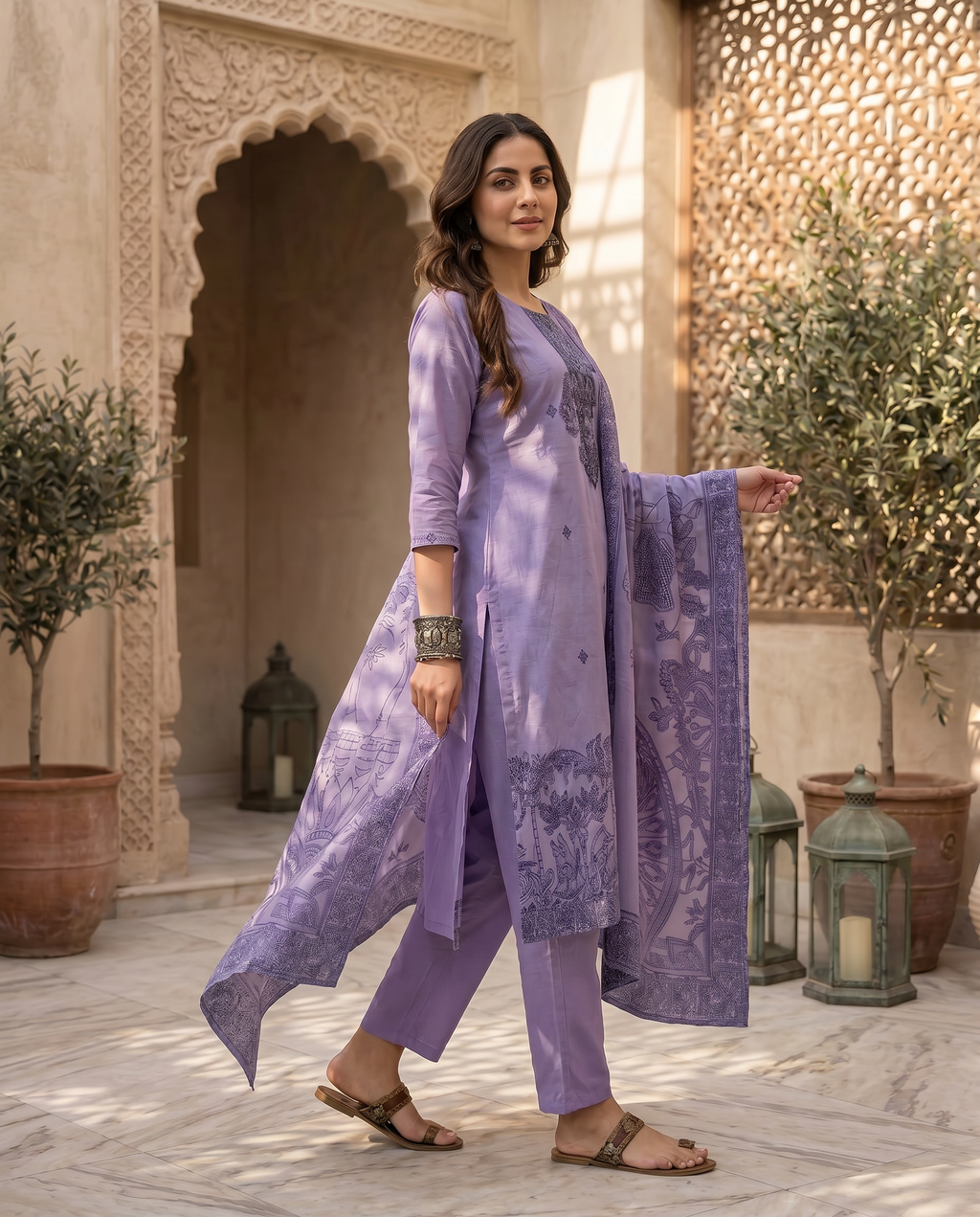 Light Purple Embroidered Salwar Suit Set with Blue Detail - side