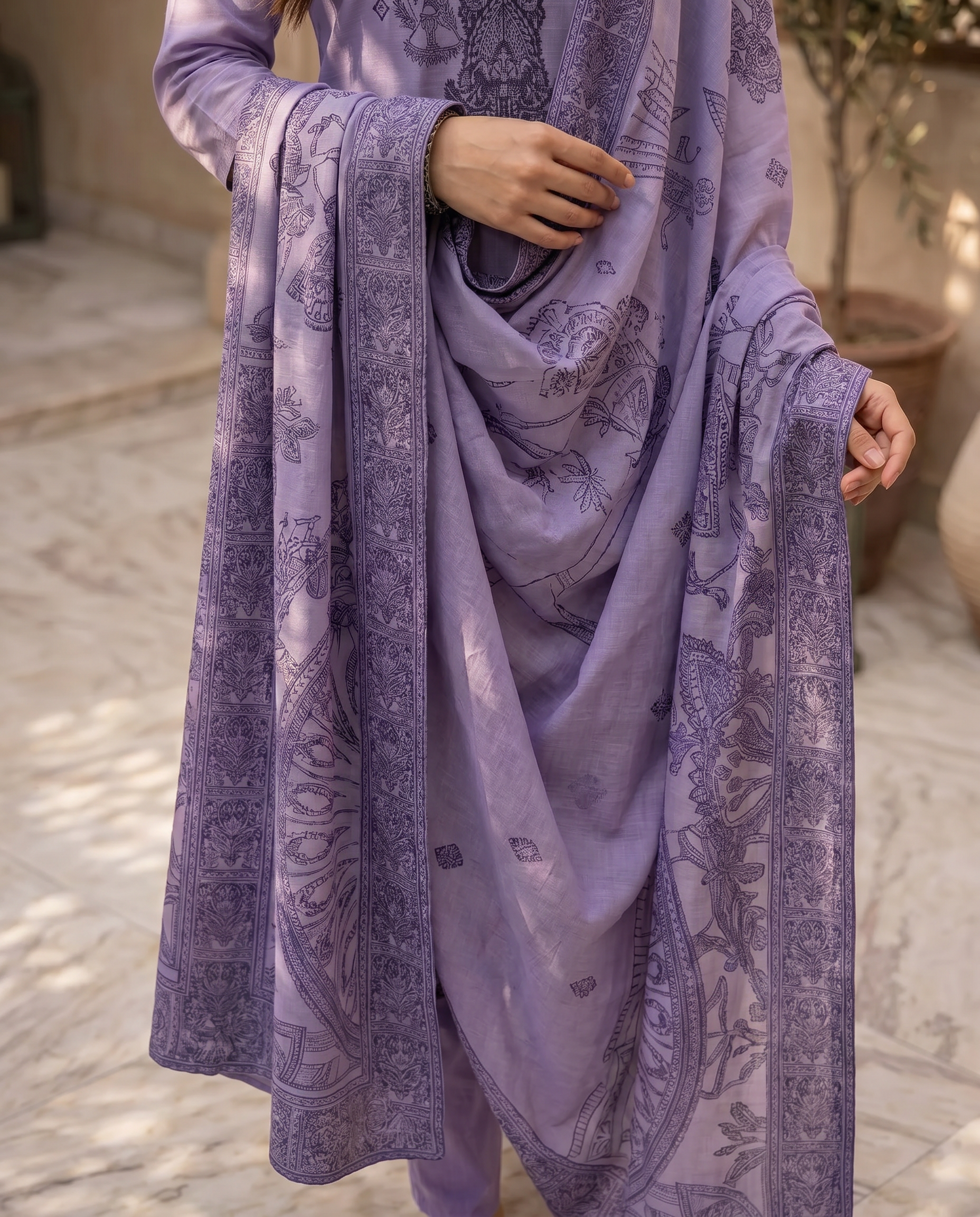 Light Purple Embroidered Salwar Suit Set with Blue Detail - dupatta
