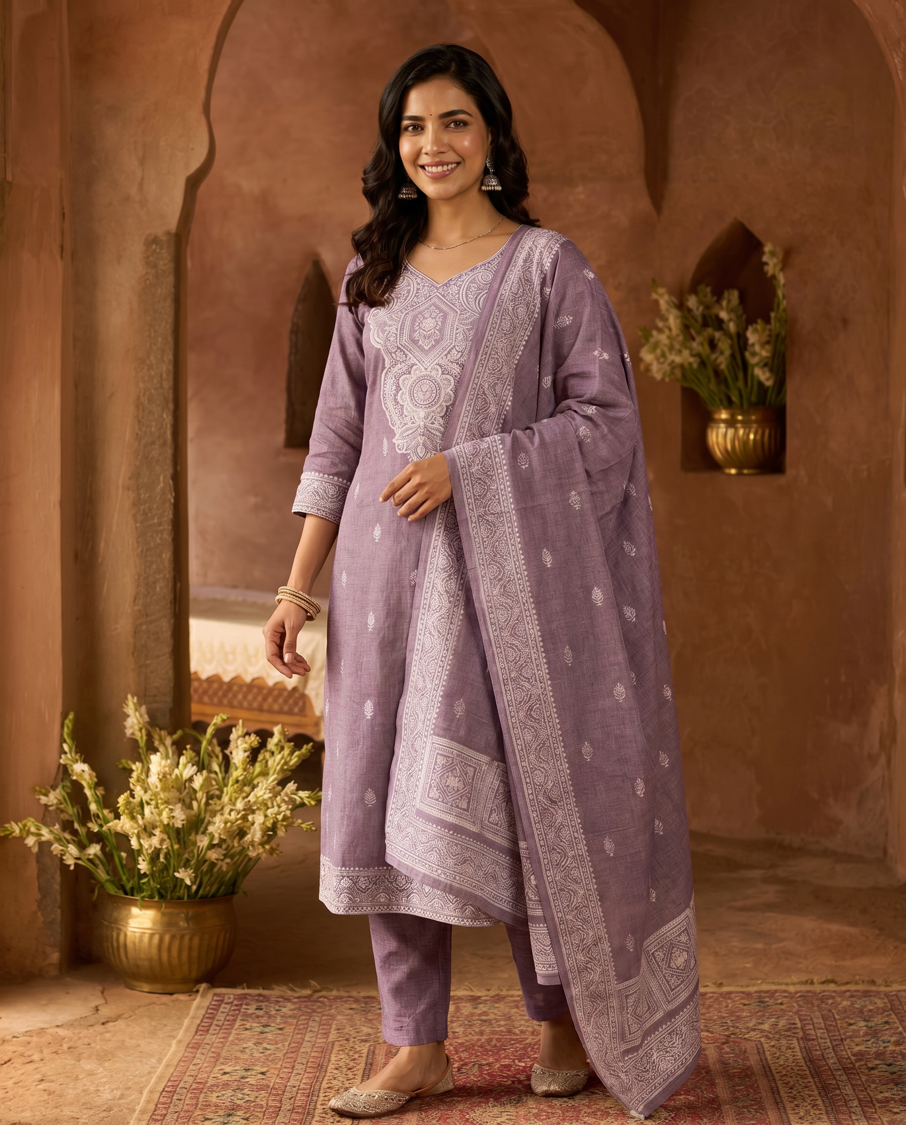 Light Purple Embroidery-Style Salwar Suit Set - front
