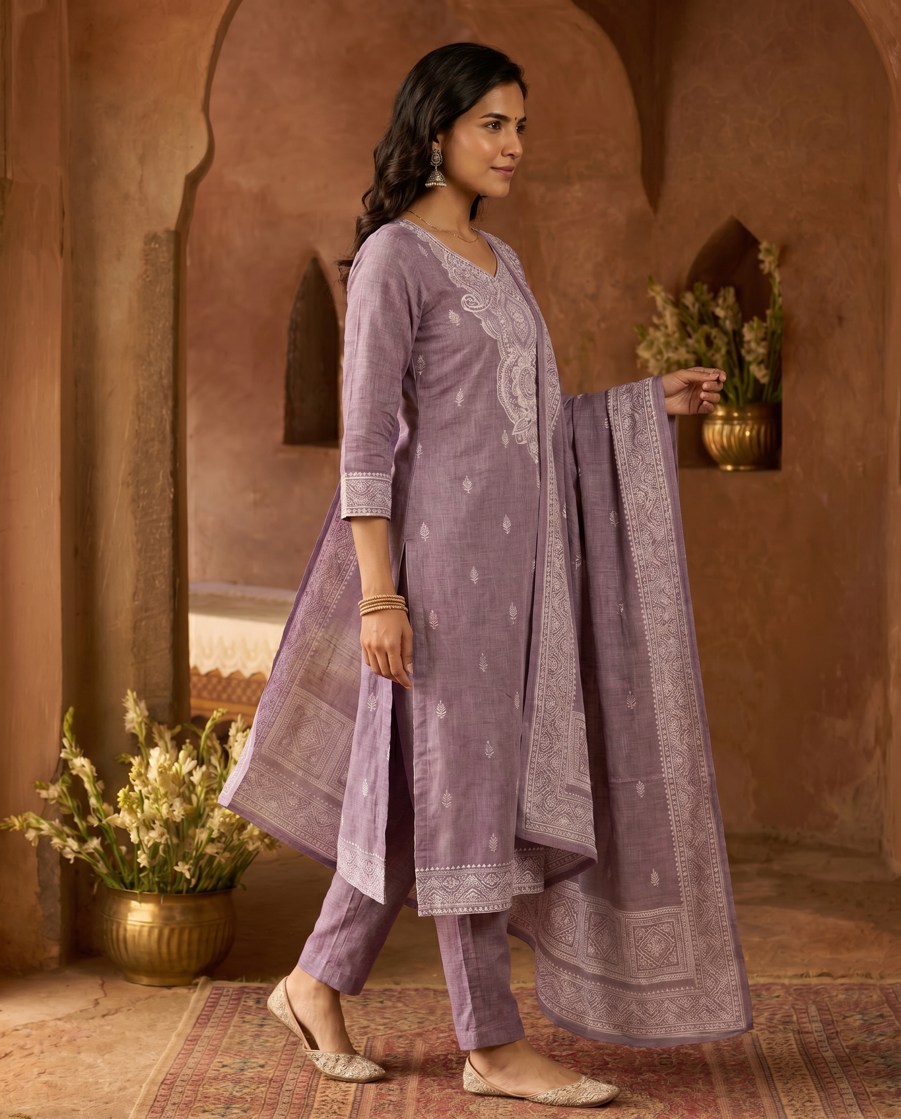 Light Purple Embroidery-Style Salwar Suit Set - side