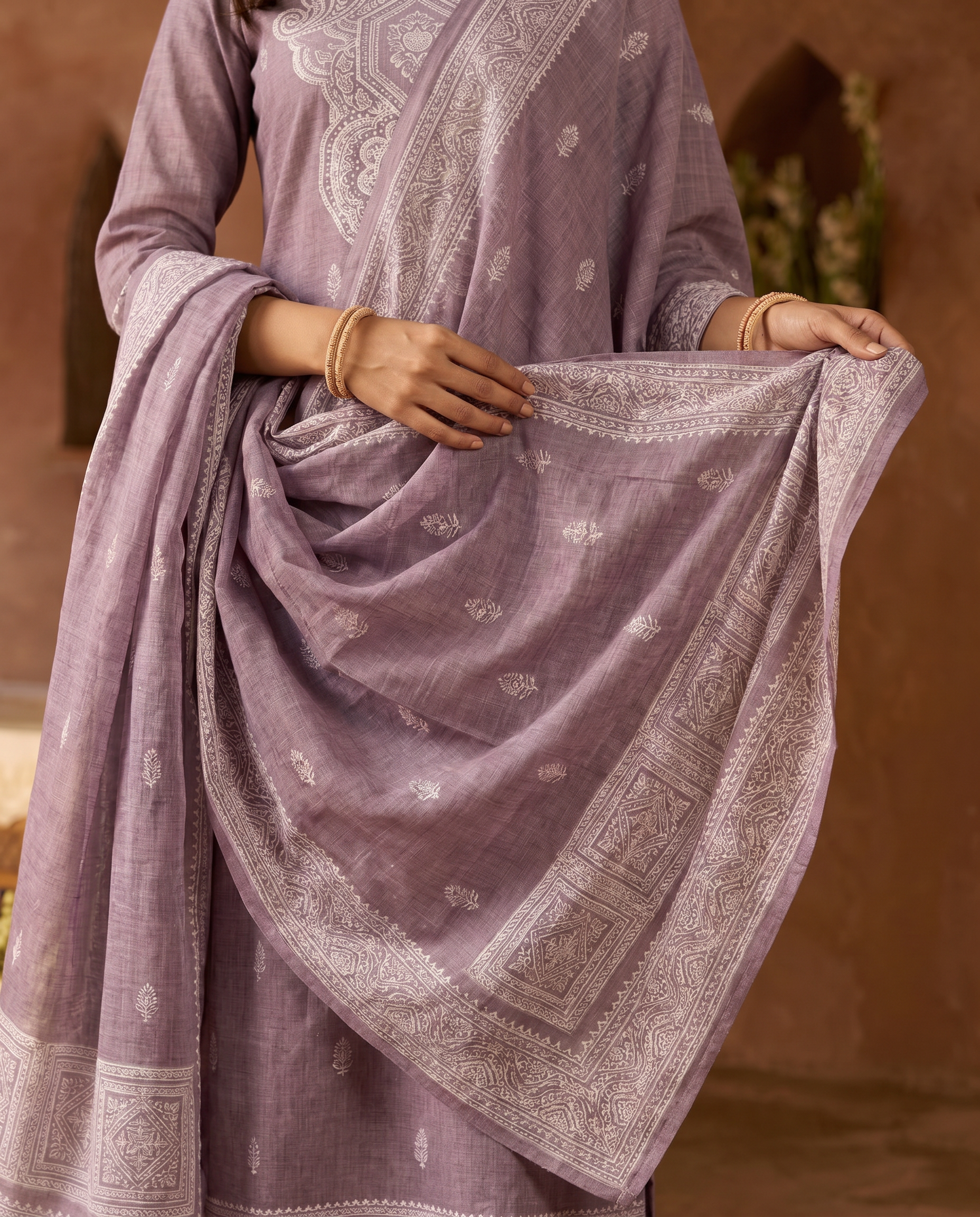 Light Purple Embroidery-Style Salwar Suit Set - dupatta