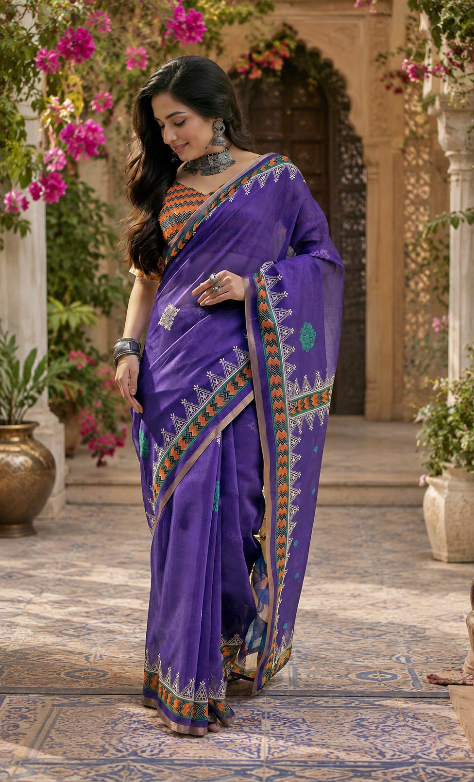 Linen Digital Printed Party Wear Saree - SAR-6002 - image 2
