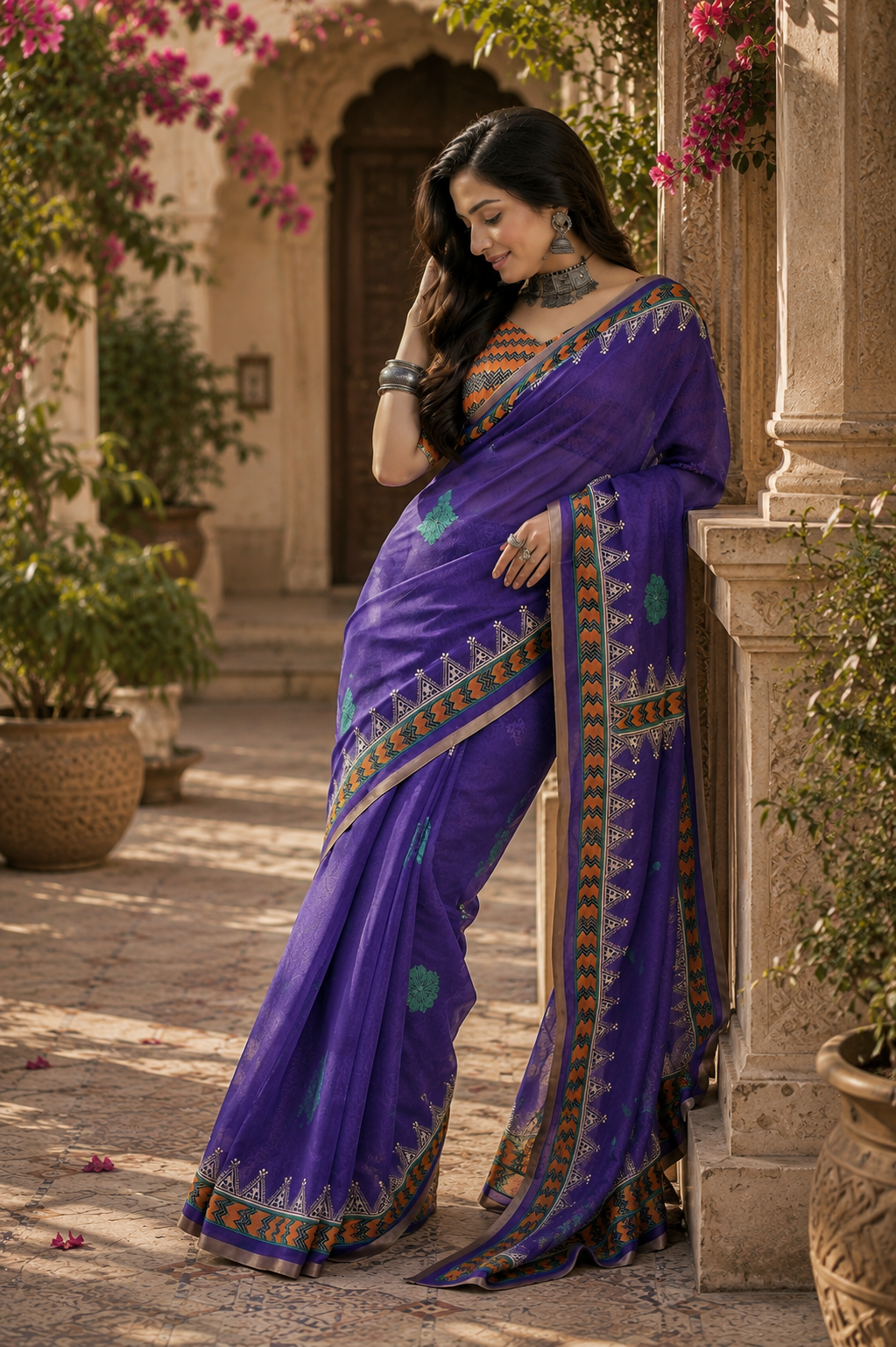Linen Digital Printed Party Wear Saree - SAR-6002 - image 5