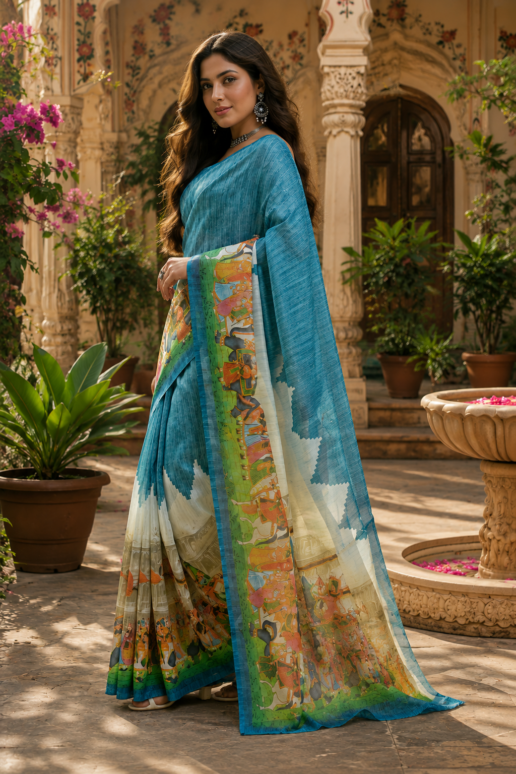 Linen Digital Printed Party Wear Saree - SAR-6004 - image 3