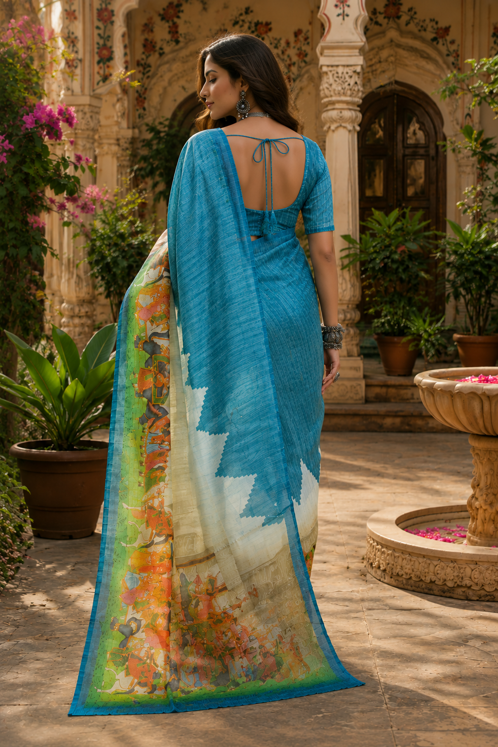 Linen Digital Printed Party Wear Saree - SAR-6004 - image 4