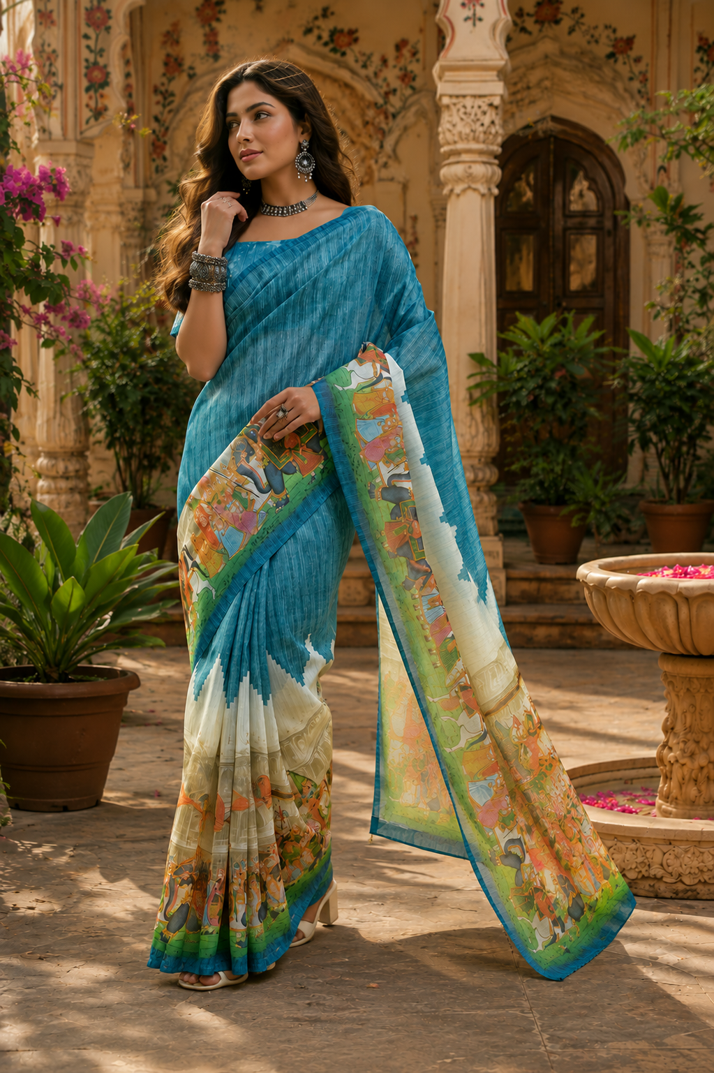 Linen Digital Printed Party Wear Saree - SAR-6004 - image 5