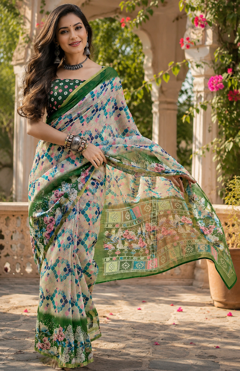 Linen Digital Printed Party Wear Saree - SAR-6005 - image 2