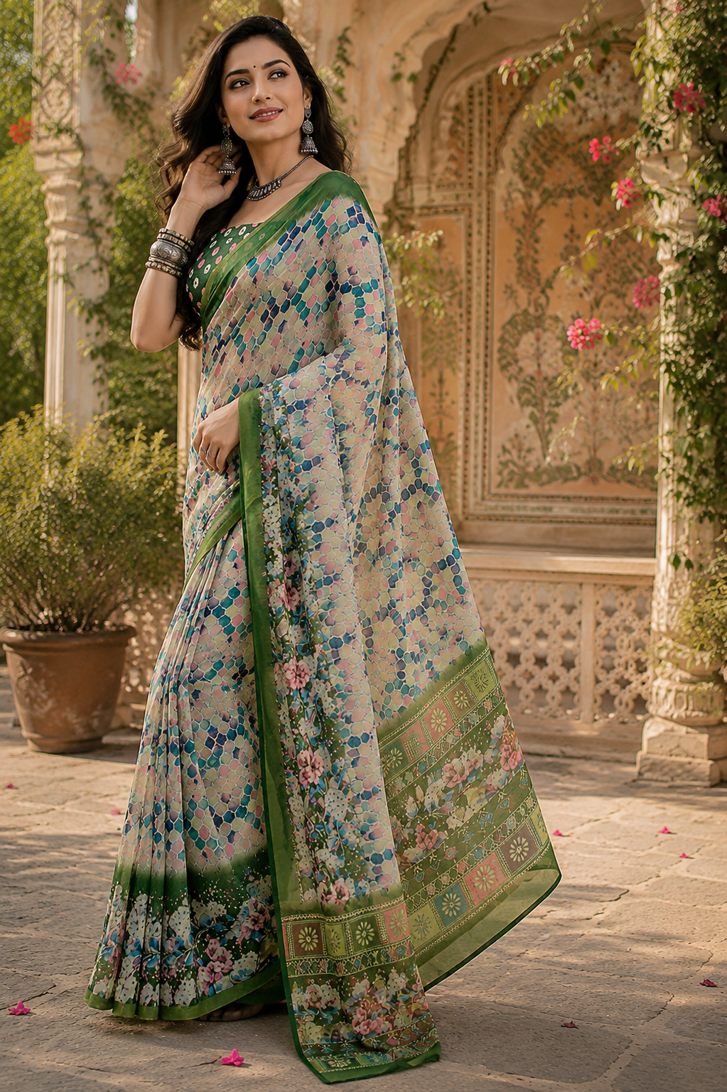Linen Digital Printed Party Wear Saree - SAR-6005 - image 5