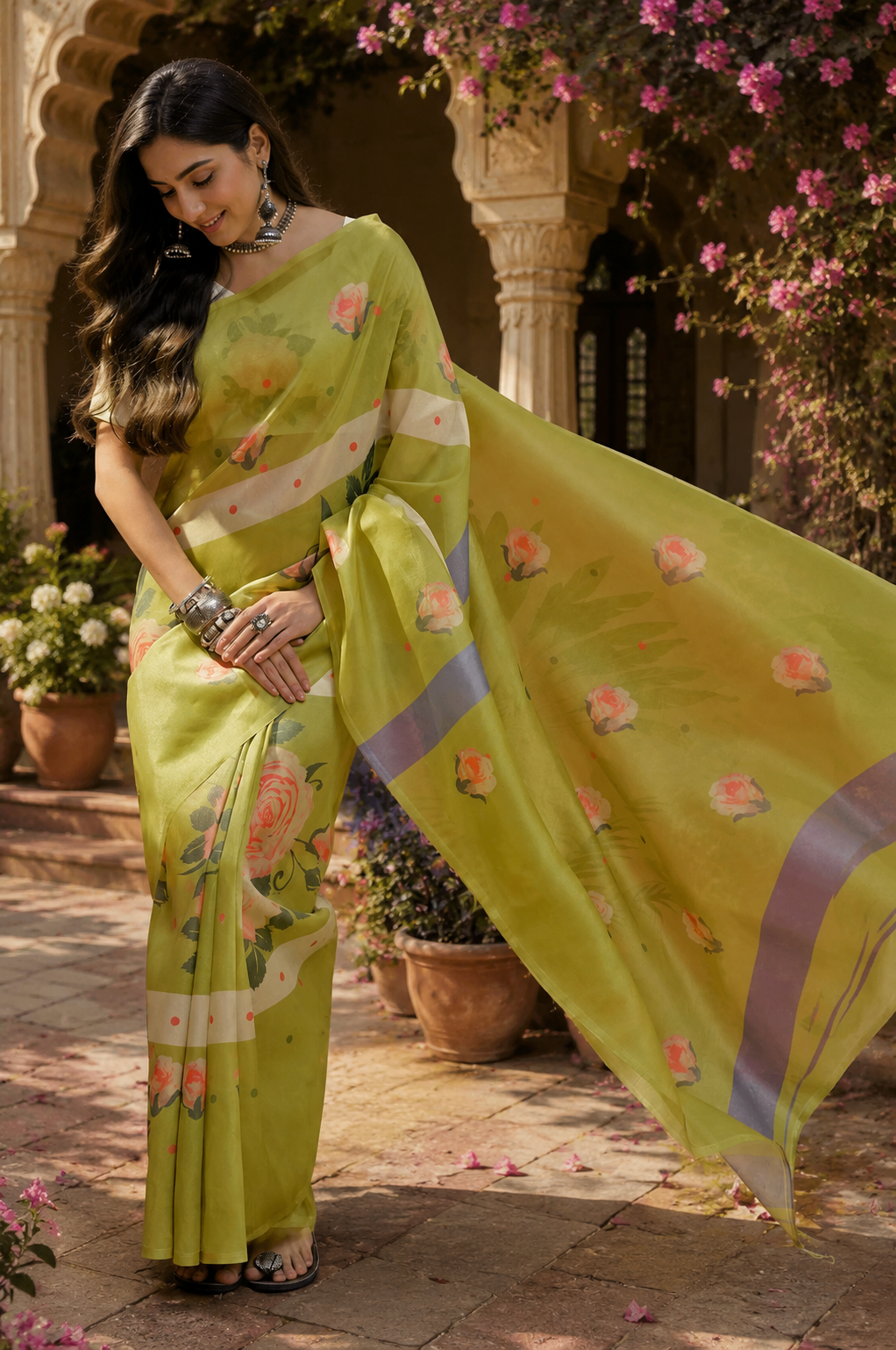 Linen Digital Printed Party Wear Saree - SAR-6008 - hero