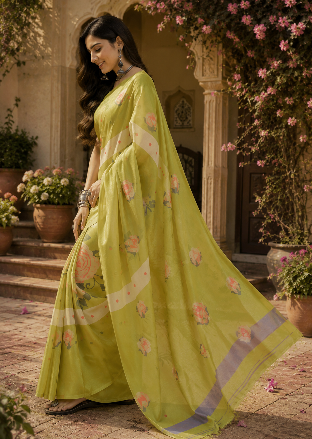 Linen Digital Printed Party Wear Saree - SAR-6008 - image 2