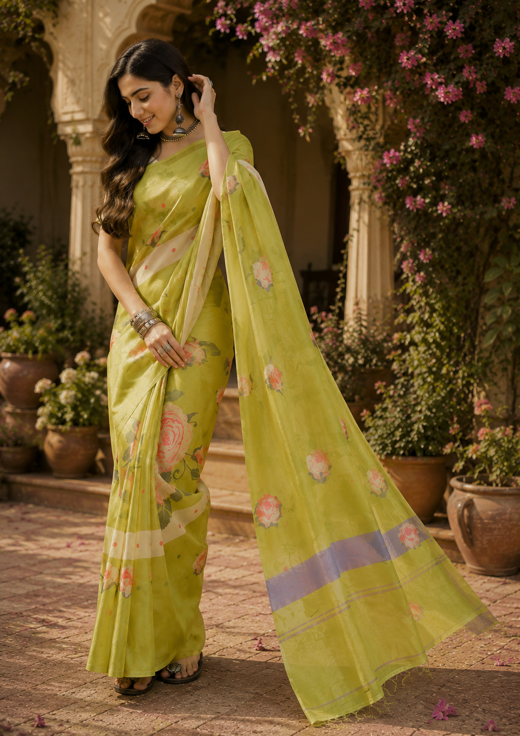 Linen Digital Printed Party Wear Saree - SAR-6008 - image 4