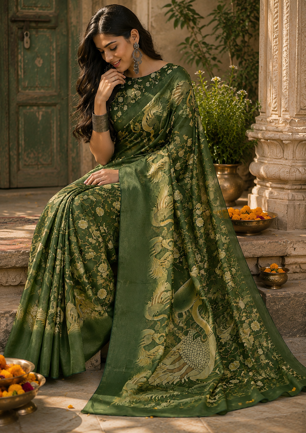 Linen Digital Printed Party Wear Saree - SAR-6010 - image 5