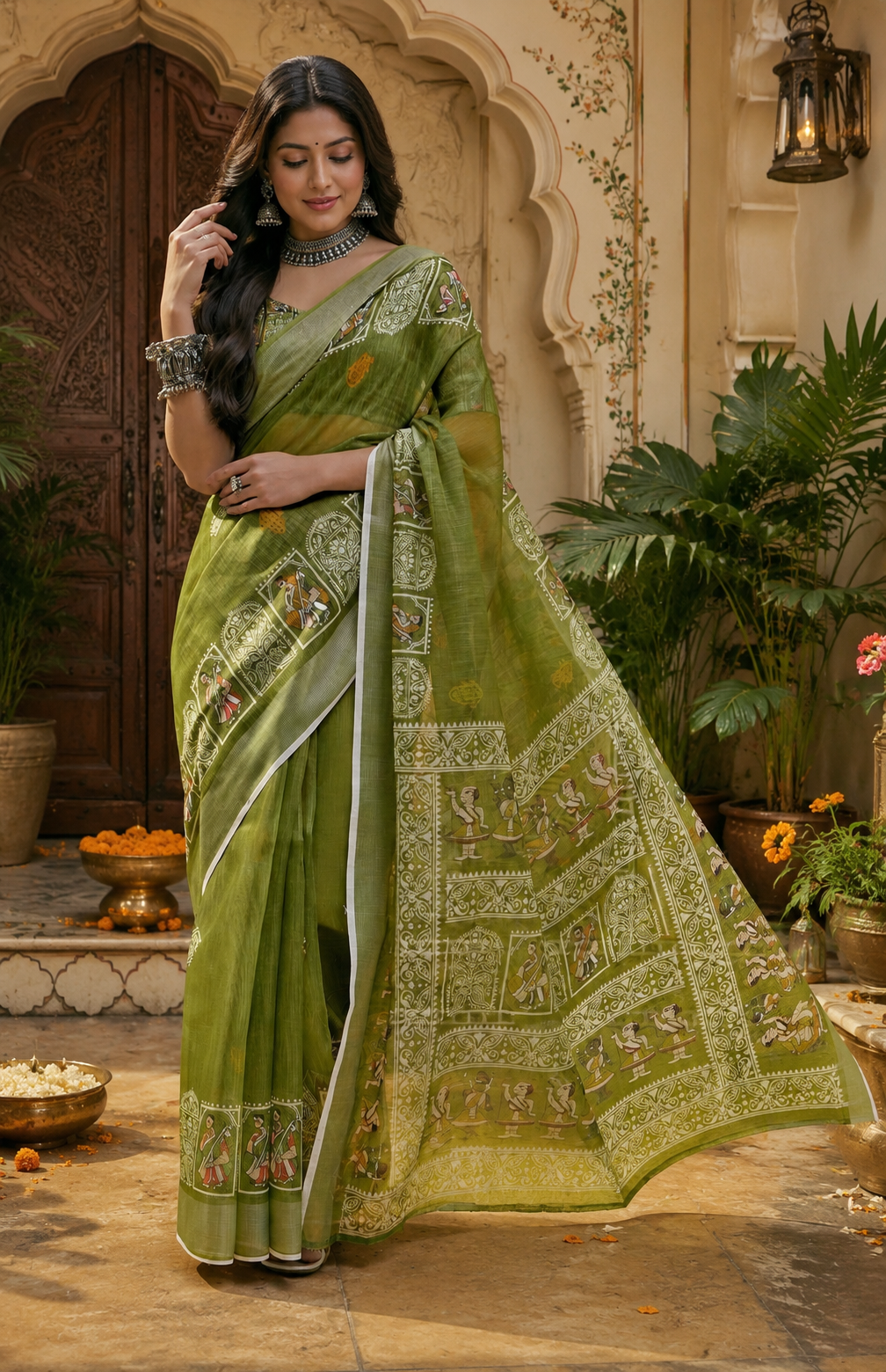 Linen Digital Printed Party Wear Saree - SAR-6013 - image 2